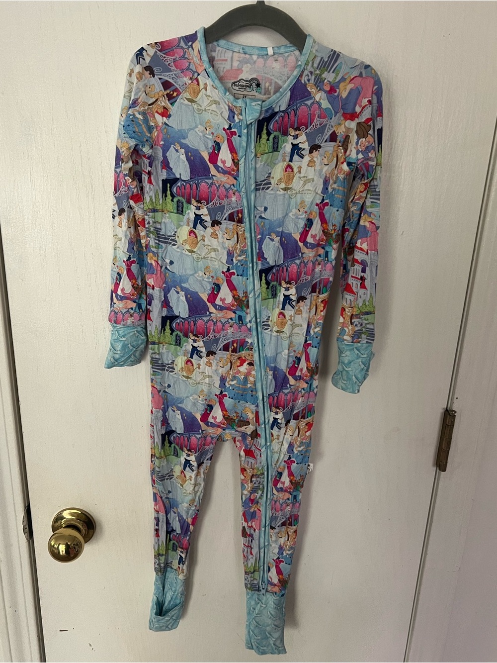 Girls Light Blue Cinderella Convertible Romper w/ Double Way Zipper, Grips, 2T